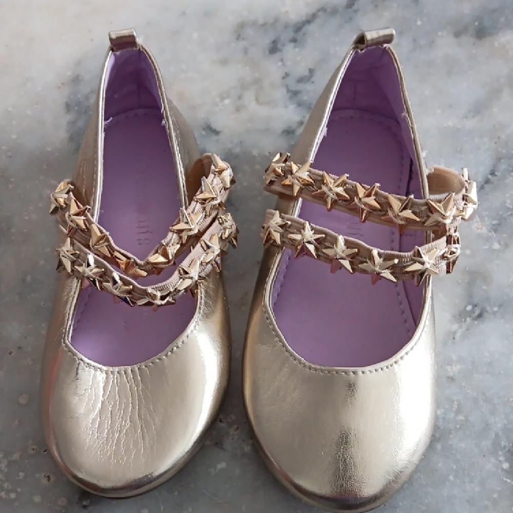 Crewcuts Metallic Gold Mary Janes with Star-Strap Detail
